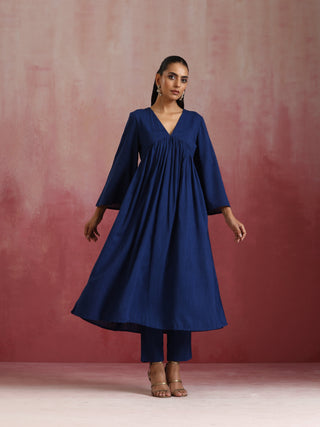 trueBrowns Blue Cotton Dobby Kurta Set