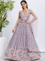Thumbnail for House of Panchhi Burgundy Pure Georgette Sequins And Thread Embroidery Lehenga Choli & Dupatta - Distacart