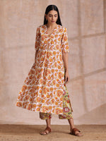 Thumbnail for trueBrowns Red Overall Floral On White Cotton Block Print Kurta Pant Set - Distacart