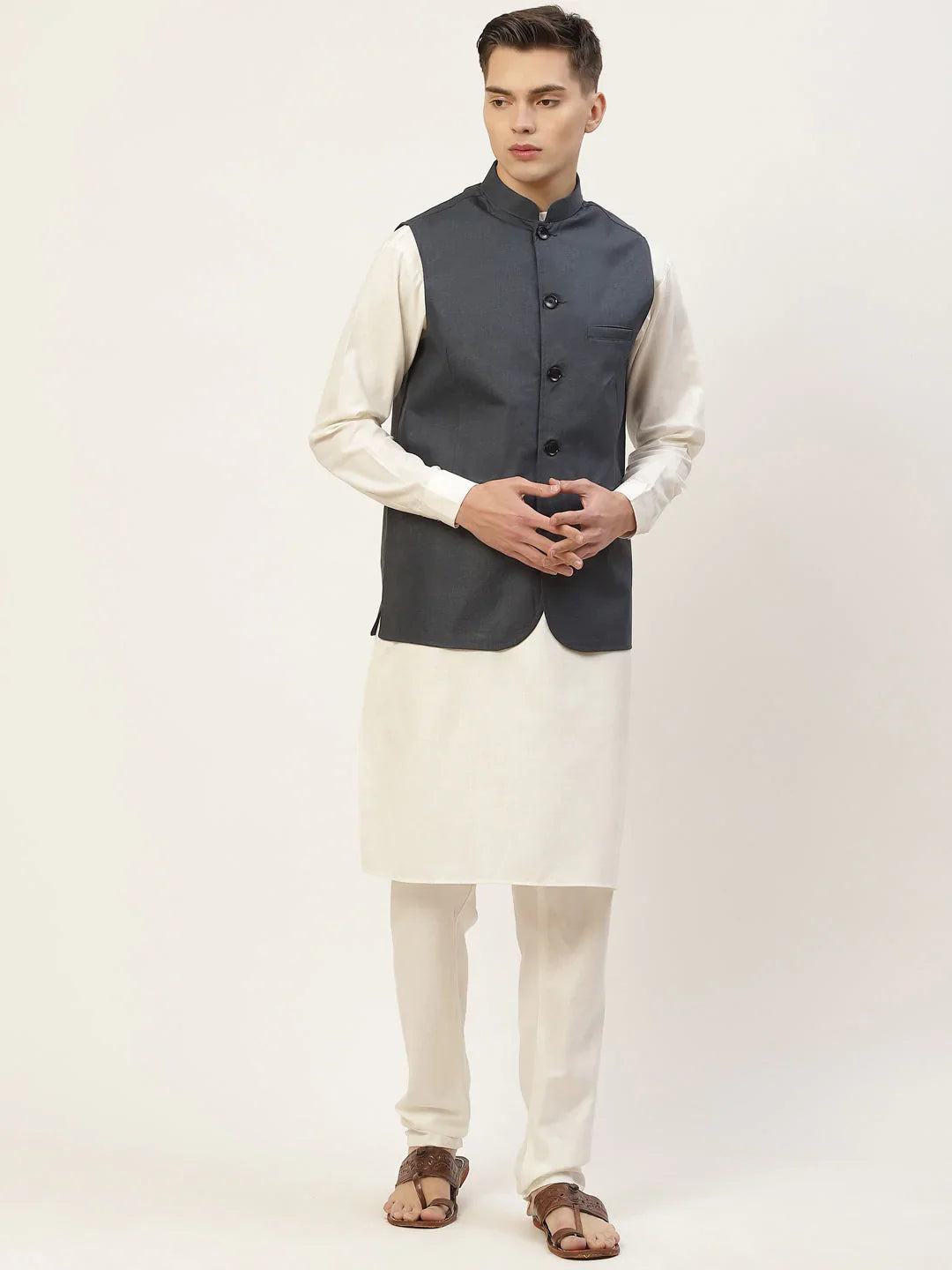 Jompers Men's Kurta Pyjama With Teal Blue Solid Nehru Jacket - Distacart