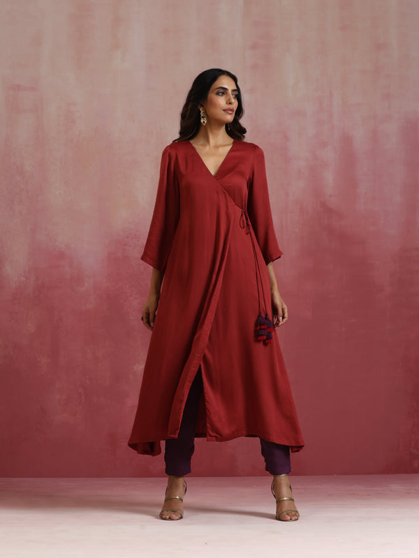 trueBrowns Maroon Modal Angrakha Kurta Set - Distacart