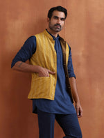 Thumbnail for trueBrowns Men's Mustard Cotton Dobby Reversible Nehru Jacket