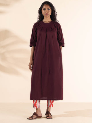 trueBrowns Maroon Cotton Ikat Slit Kurta Pant Set - Distacart
