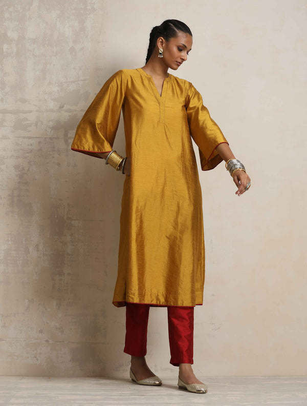 trueBrowns Gold Silk Kurta Set - Distacart