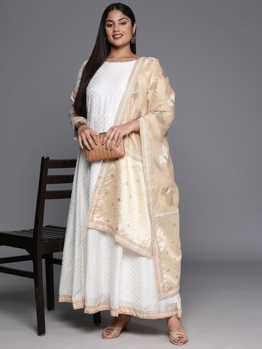 Ahalyaa Plus Size Boat Neck Maxi Ethnic Dress With Dupatta - Distacart