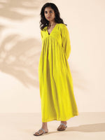 Thumbnail for trueBrowns Lime Cotton Dobby Flared Dress - Distacart