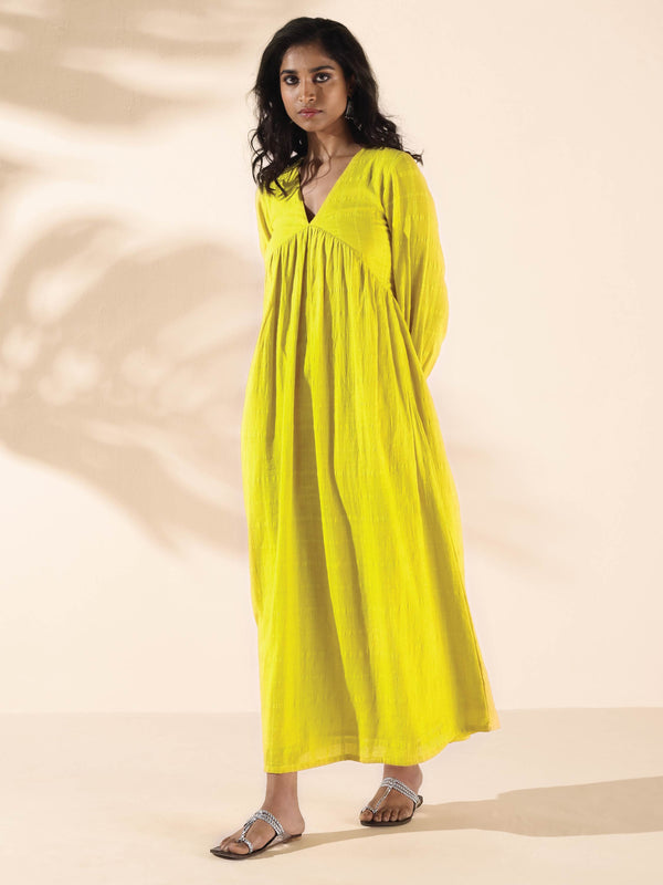 trueBrowns Lime Cotton Dobby Flared Dress - Distacart