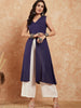 InWeave Royal Blue Lurex V-Neck W/S Front Slit Kurta Pant Set - Distacart