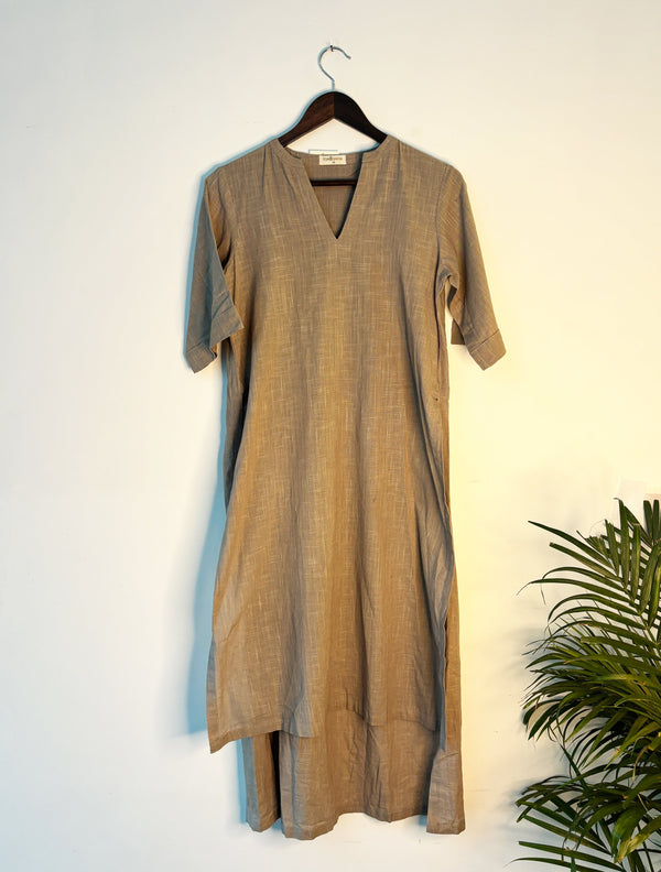 trueBrowns Grey Gauze Dobby Kurta
