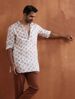 Thumbnail for trueBrowns Men's Ivory Printed Short Kurta
