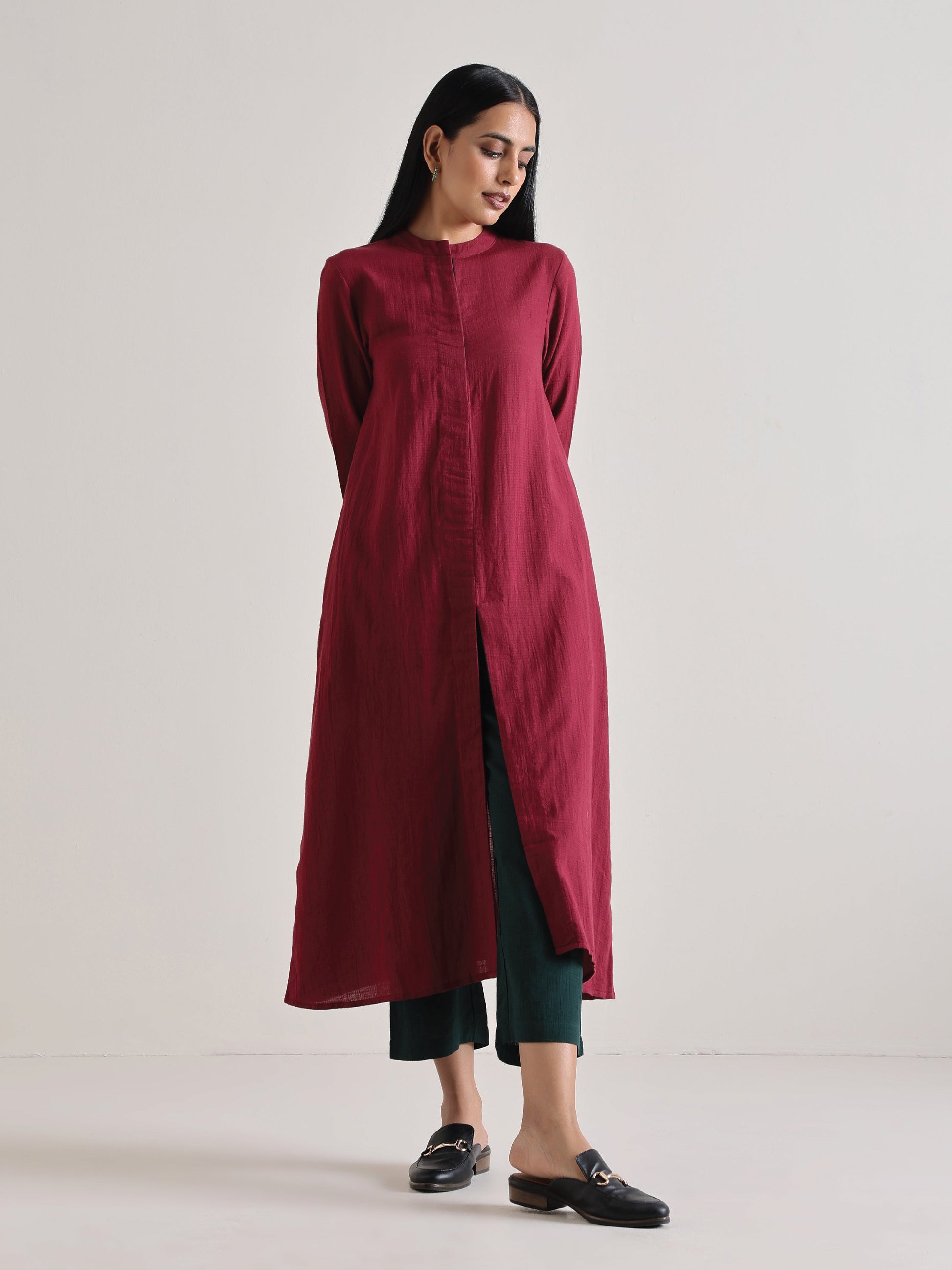 trueBrowns Maroon Placket Kurta Pant Set - Distacart