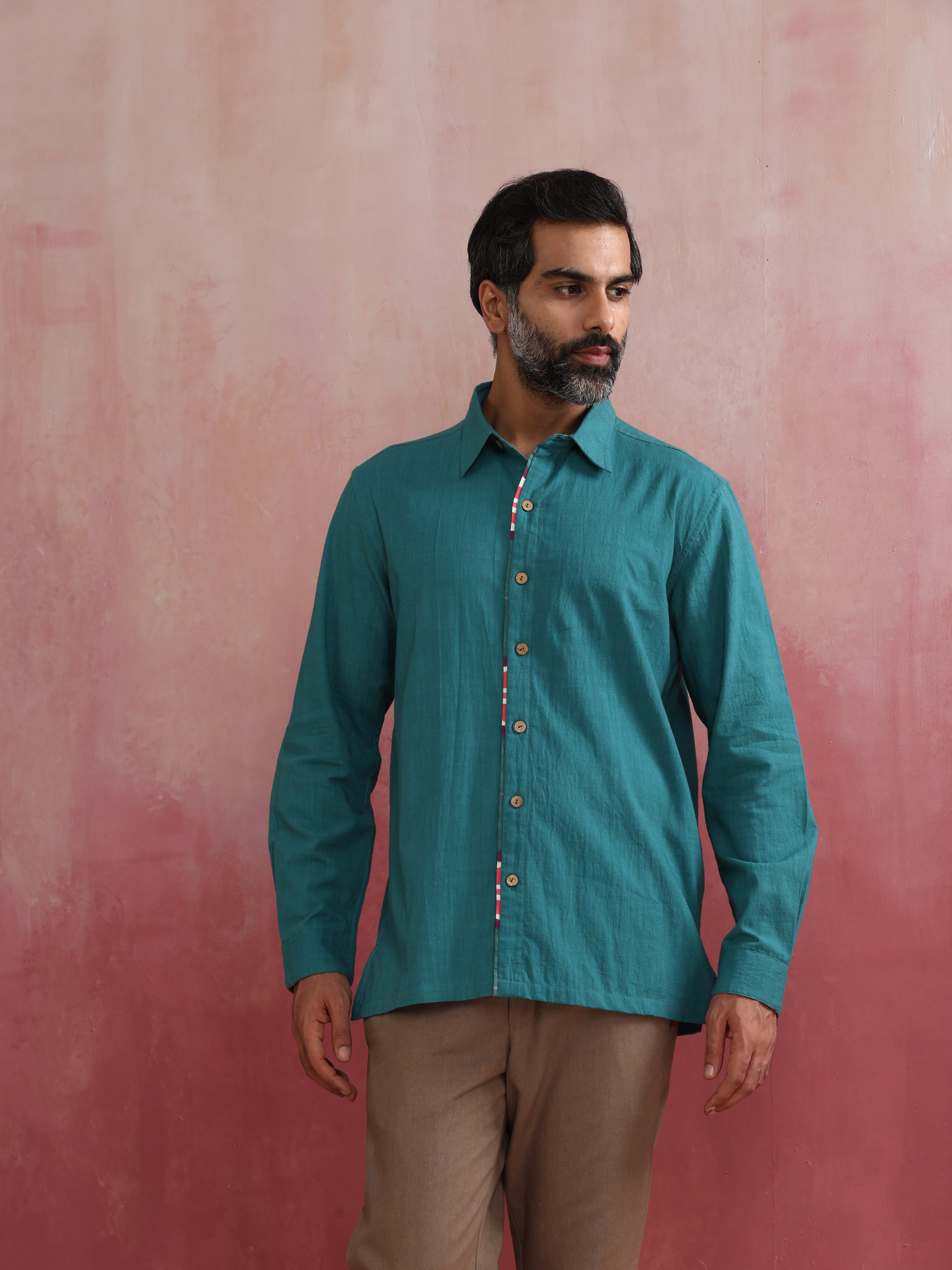 trueBrowns Men's Teal Cotton Shirt - Distacart