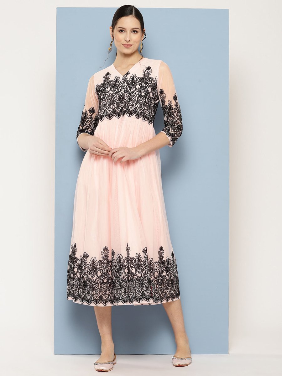 Ahalyaa Ethnic Motifs Printed Midi Empire Dress - Distacart