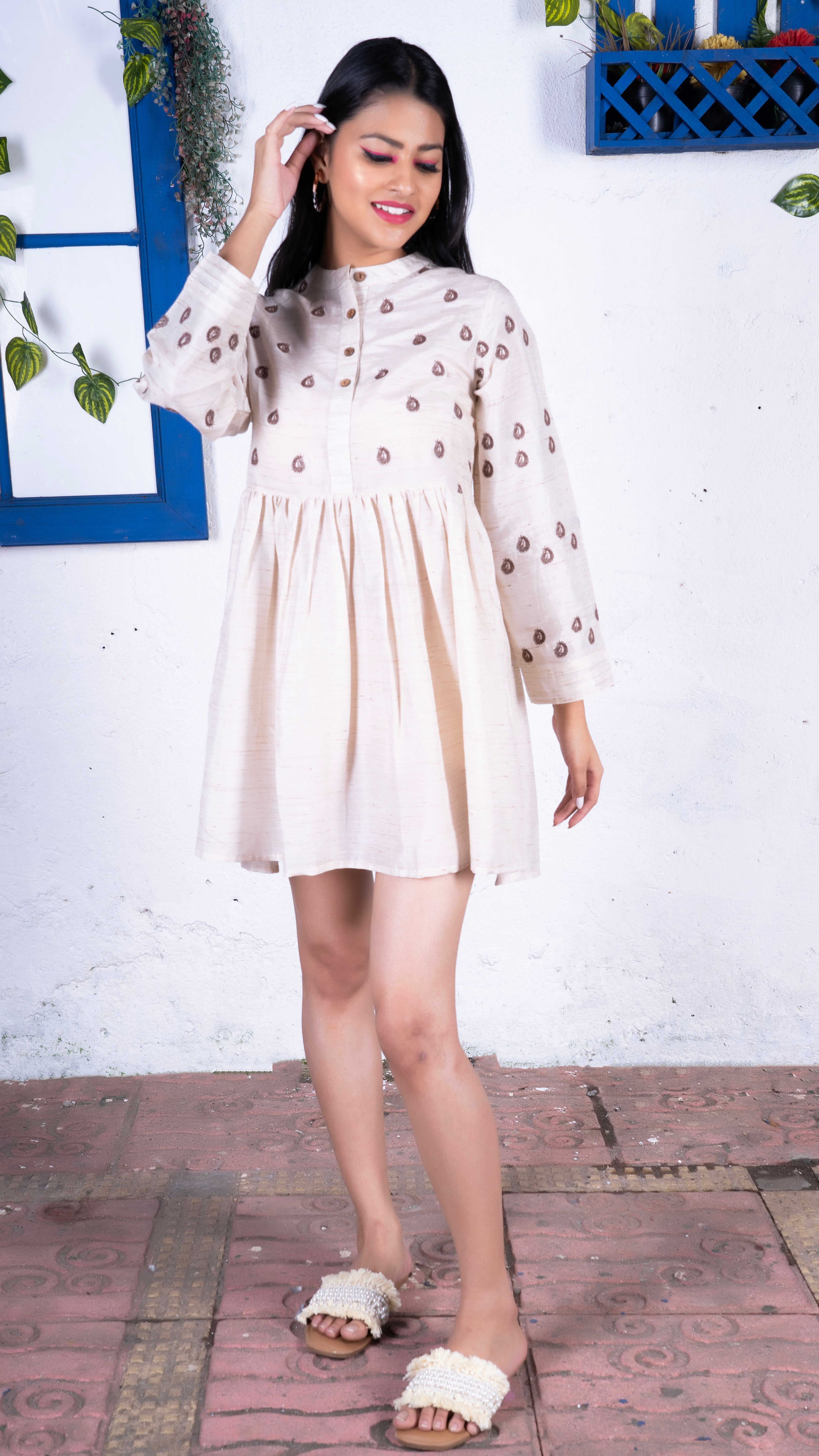 Noroke Silk Embroidered Tunic - Off white - Distacart