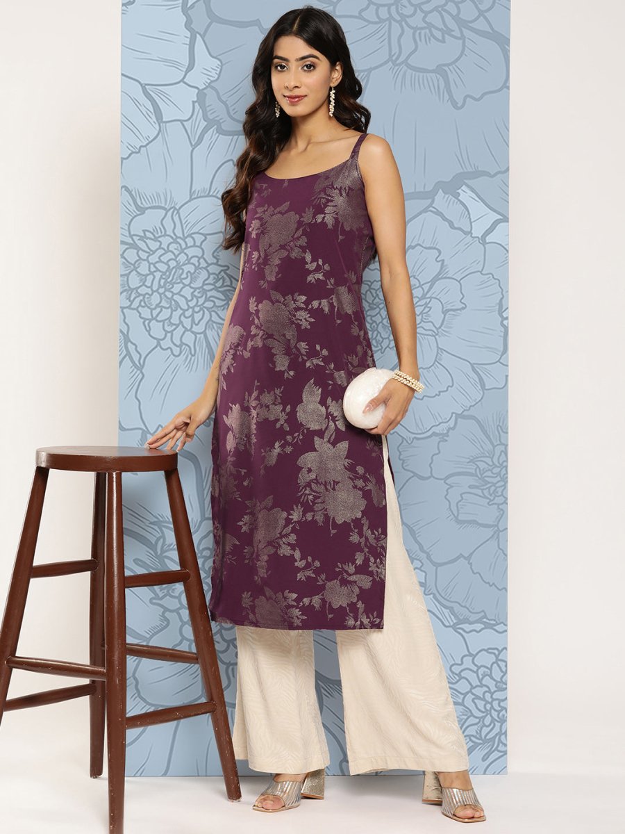 Ahalyaa Floral Foil Printed Crepe Kurta - Distacart