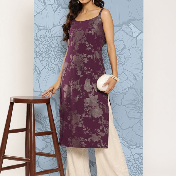 Ahalyaa Floral Foil Printed Crepe Kurta - Distacart