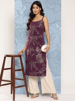 Ahalyaa Floral Foil Printed Crepe Kurta - Distacart