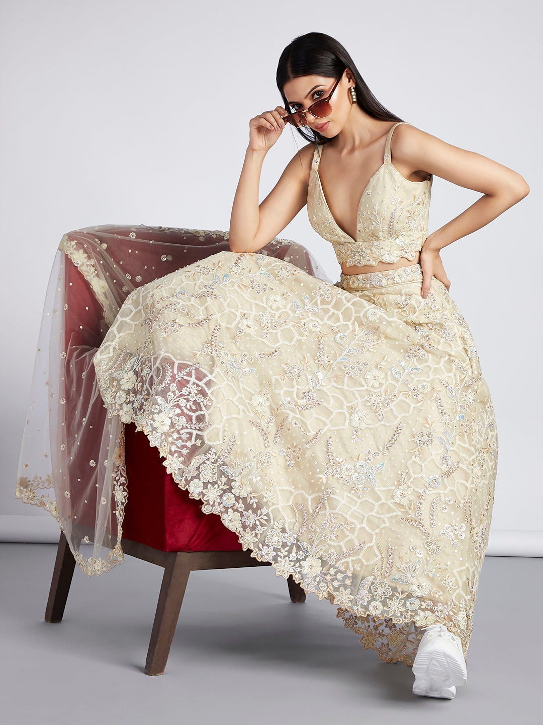 House of Panchhi Turquoise Blue Georgette Sequins And Thread Embroidery Lehenga Choli & Dupatta - Distacart
