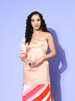 Thumbnail for InWeave One Shoulder Satin Top In Peach Colour