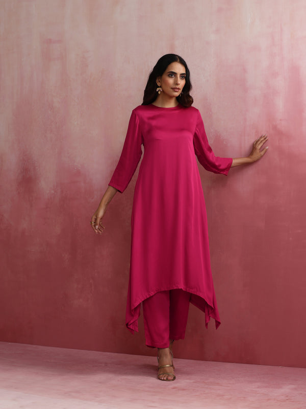 trueBrowns Magenta Highlow Modal Kurta Set - Distacart