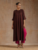 trueBrowns Cola Brown Modal Satin Neck Pleat Kurta Set - Distacart