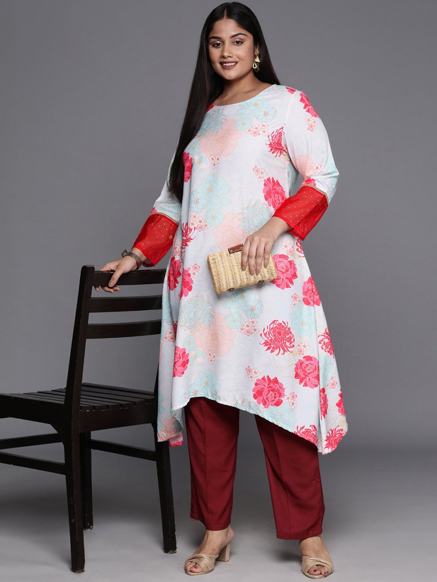 Ahalyaa Plus Size Floral Printed Floral Crepe Kurta - Distacart