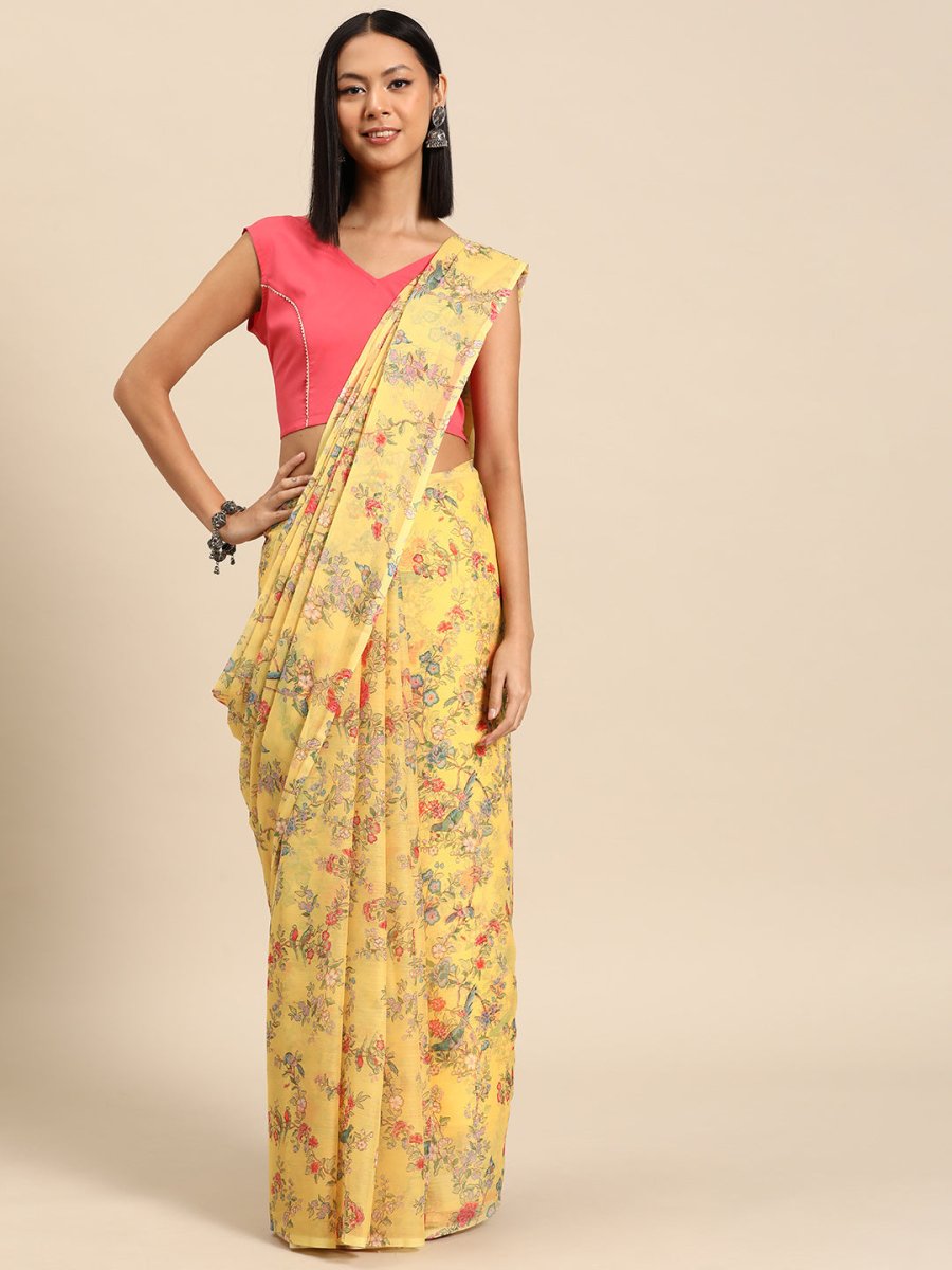 Ahalyaa Floral Poly Chiffon Saree - Distacart