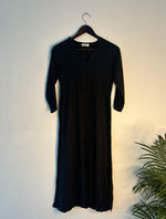 Thumbnail for trueBrowns Black Slub V neck Kurta
