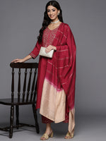 Thumbnail for Varanga Womens Embroidered Kurta Paired With Embroidered Trouser And Ombre Dupatta