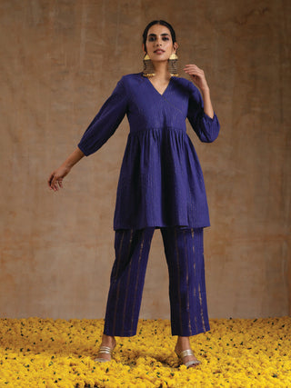 trueBrowns Spectrum Blue Gold Cotton Overlap Co-Ord Set - Distacart