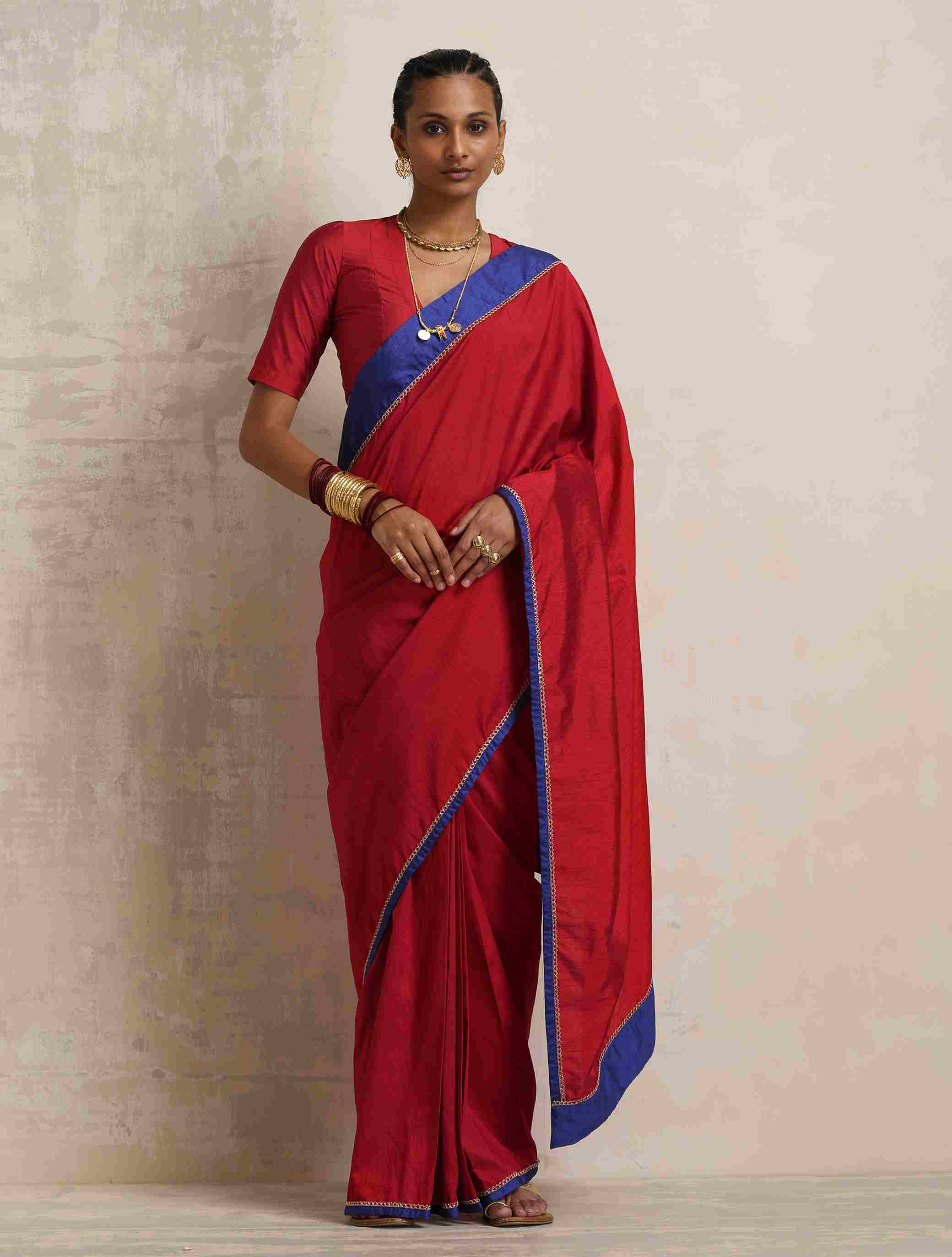 trueBrowns Red Silk Ready To Wear Saree - Distacart