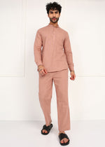 Thumbnail for Fabmade Men’S Peach Linen Short Kurta Set - Distacart