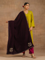 Thumbnail for trueBrowns Wine Velvet Embroidered Shawl - Distacart