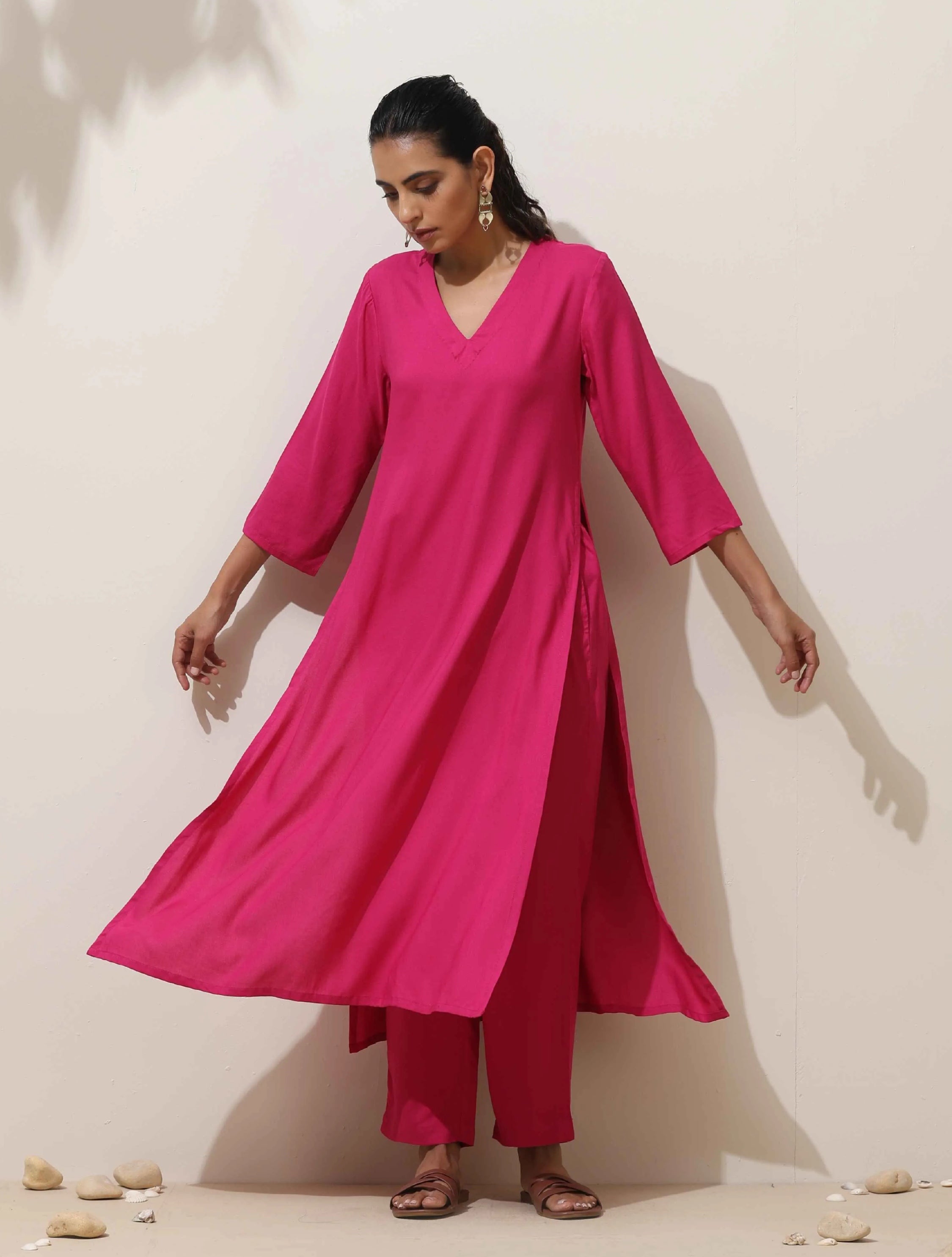 trueBrowns Pink Viscose Kurta Pant Set - Distacart