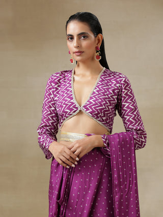 trueBrowns Purple Bandhani Printed Silk Full Sleeve Blouse - Distacart