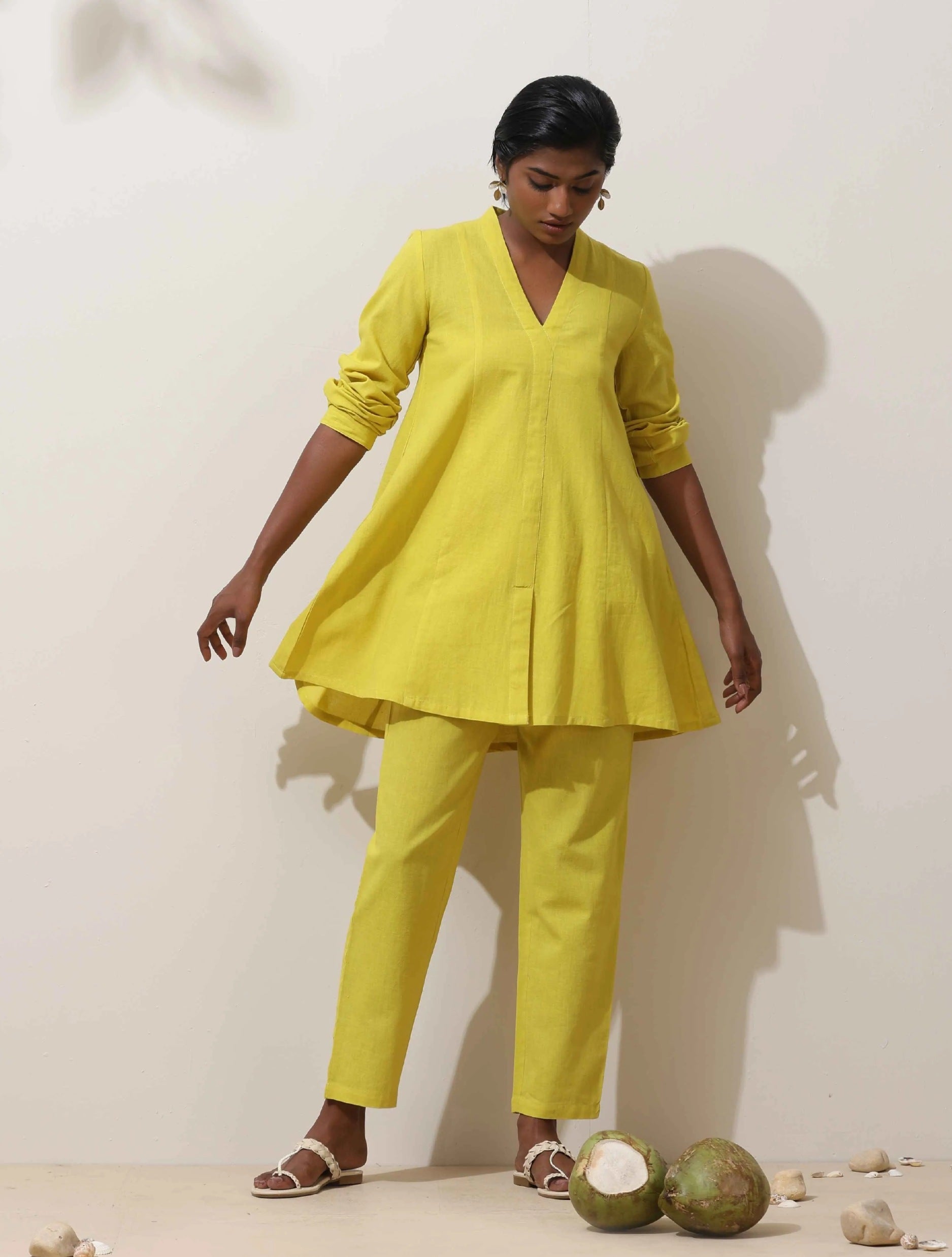trueBrowns Lime Cotton Linen Co-Ord Set - Distacart