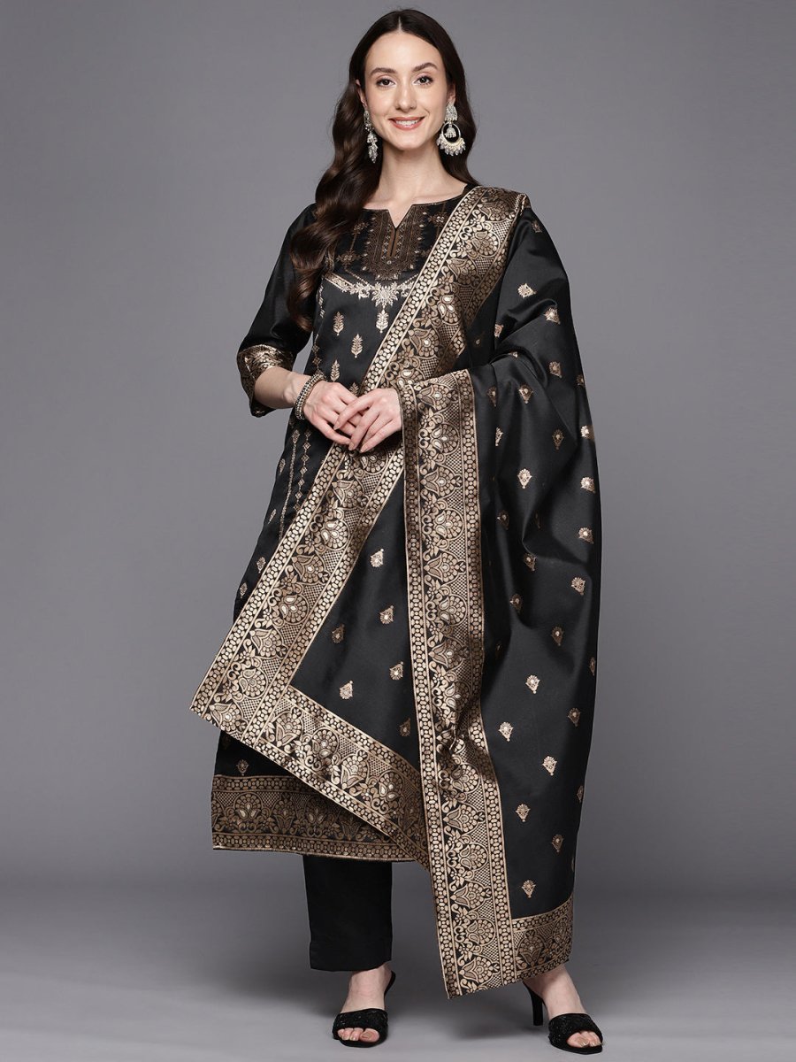 Ahalyaa Unstitched Black Dress Material - Distacart