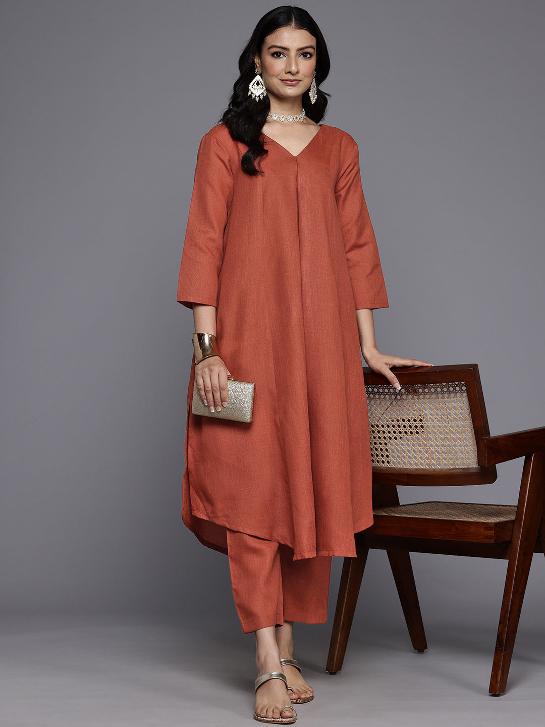 Varanga Women Orange Solid A-Line Kurta Paired With Tonal Bottom - Distacart