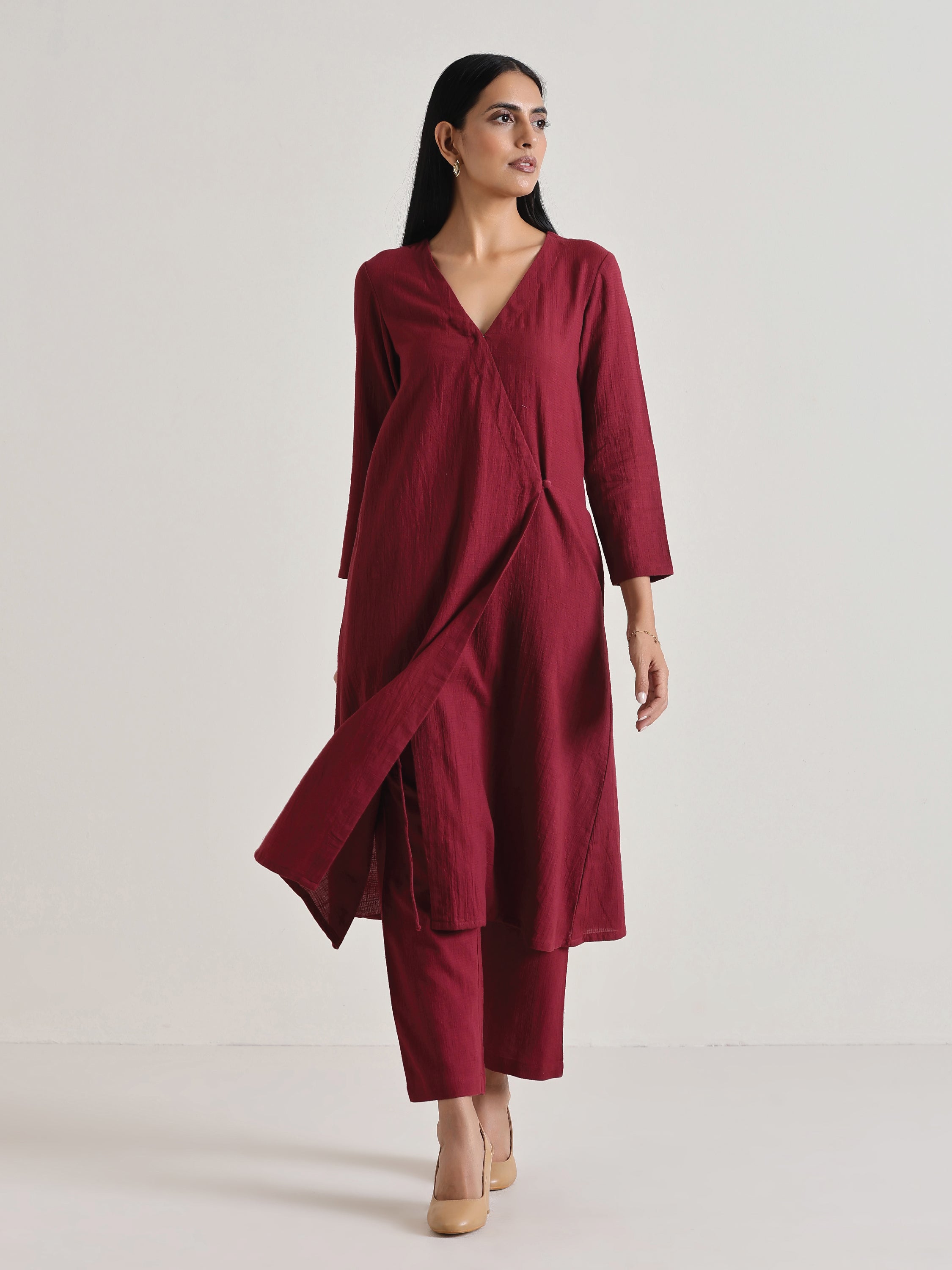 trueBrowns Maroon Angrakha Kurta Set - Distacart