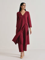 Thumbnail for trueBrowns Maroon Angrakha Kurta Set - Distacart