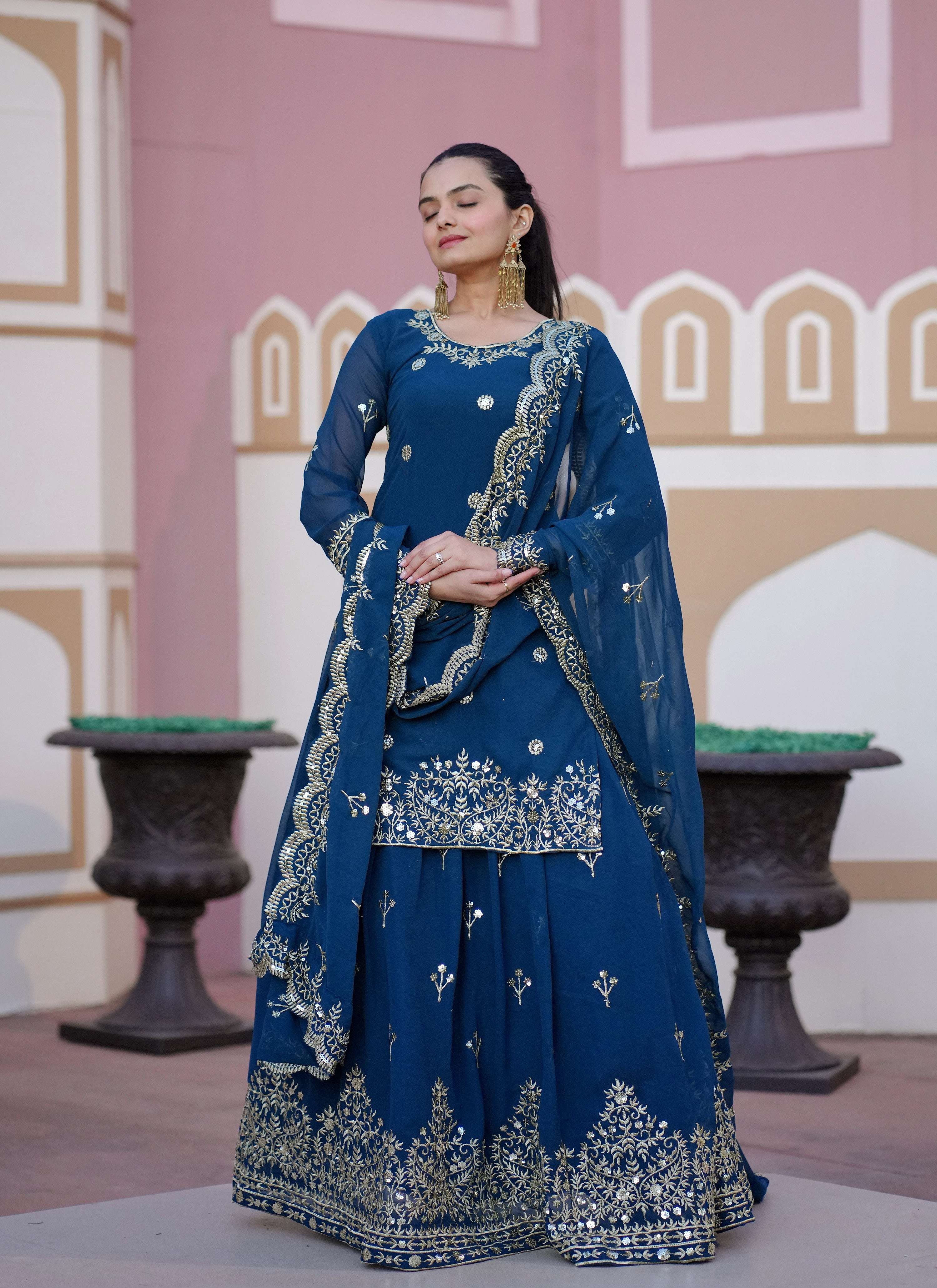 Yash Enterprise Latest Embroidery Sequence Blue Readymade Salwar Suit