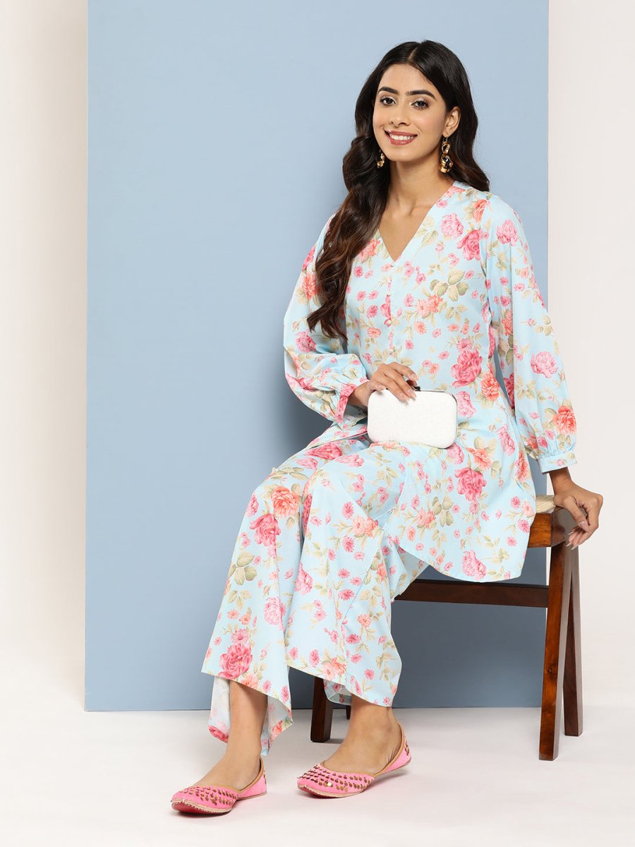 Ahalyaa Women Floral Printed Regular Tunic with Palazzos - Distacart