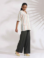 Thumbnail for trueBrowns Off-White Cotton Stripe Jacket Top Co-ord Set