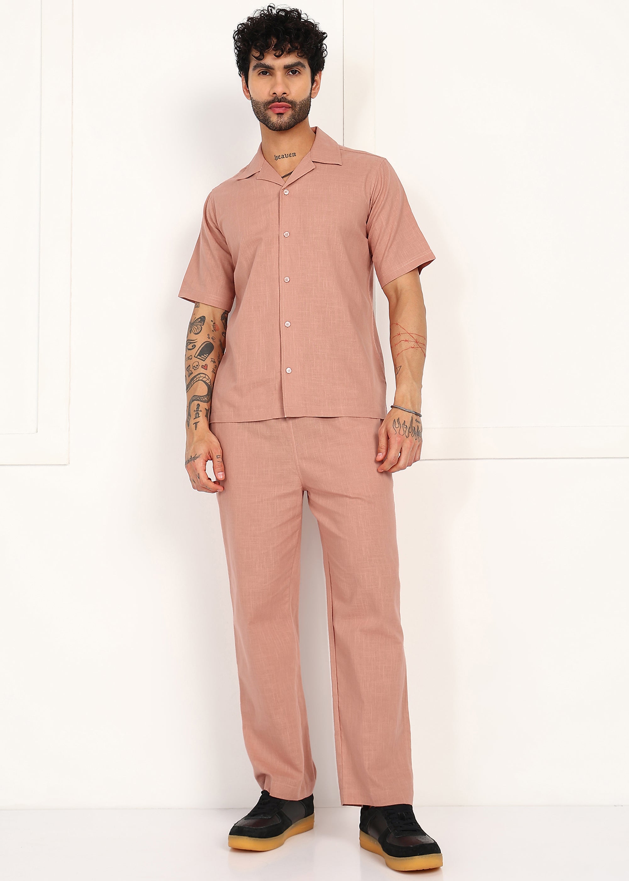 Fabmade Men’S Peach Linen Co-Ord Set - Distacart
