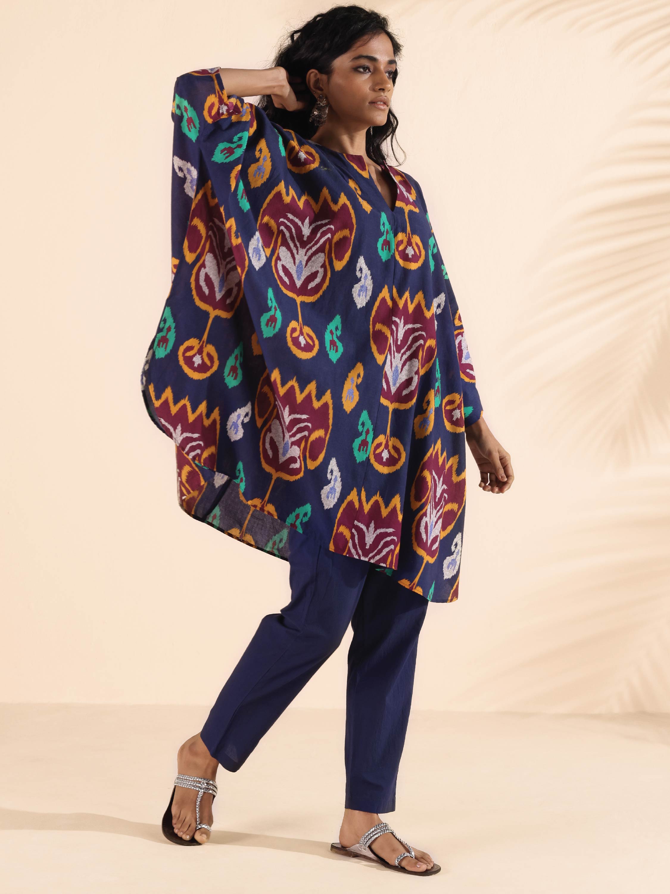 trueBrowns Purple Cotton Ikat Kaftan Co-ord Set - Distacart