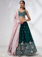 Thumbnail for House of Panchhi Teal - Georgette Sequins, Mirror And Thread Embroidery Lehenga Choli - Distacart