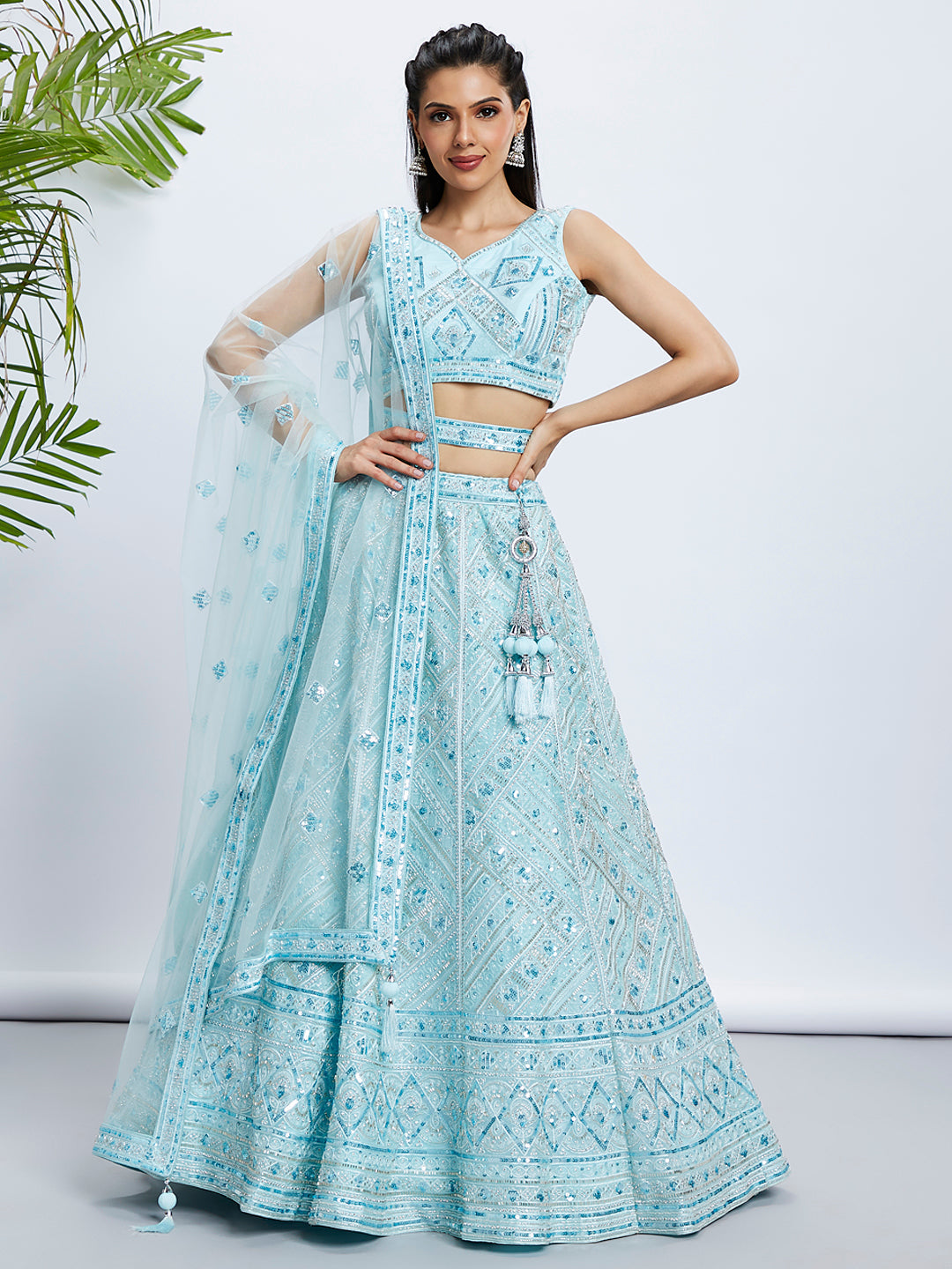 House of Panchhi Burgundy Chiffon Position Print With Sequins Embroidery Lehenga Choli & Dupatta - Distacart