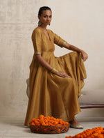 Thumbnail for trueBrowns Gold Tissue Flared Anarkali Kurta Set