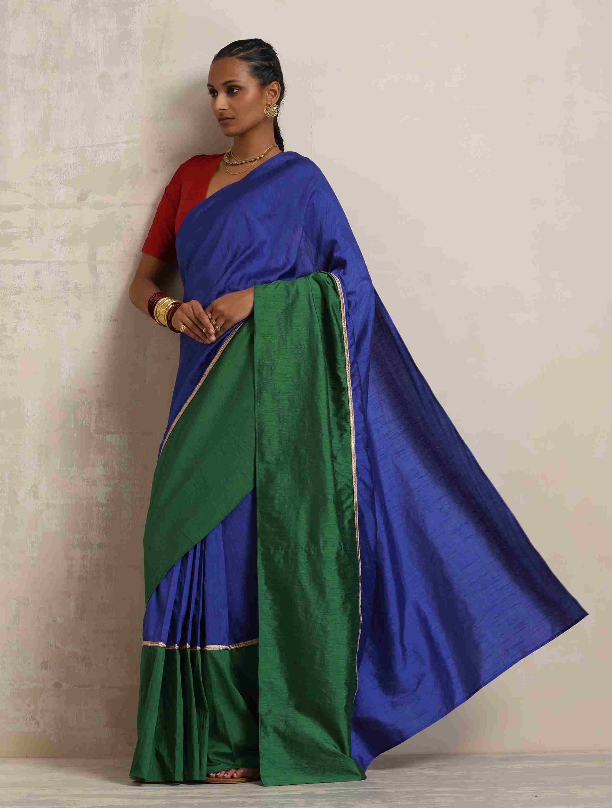 trueBrowns Blue Silk Ready To Wear Saree - Distacart