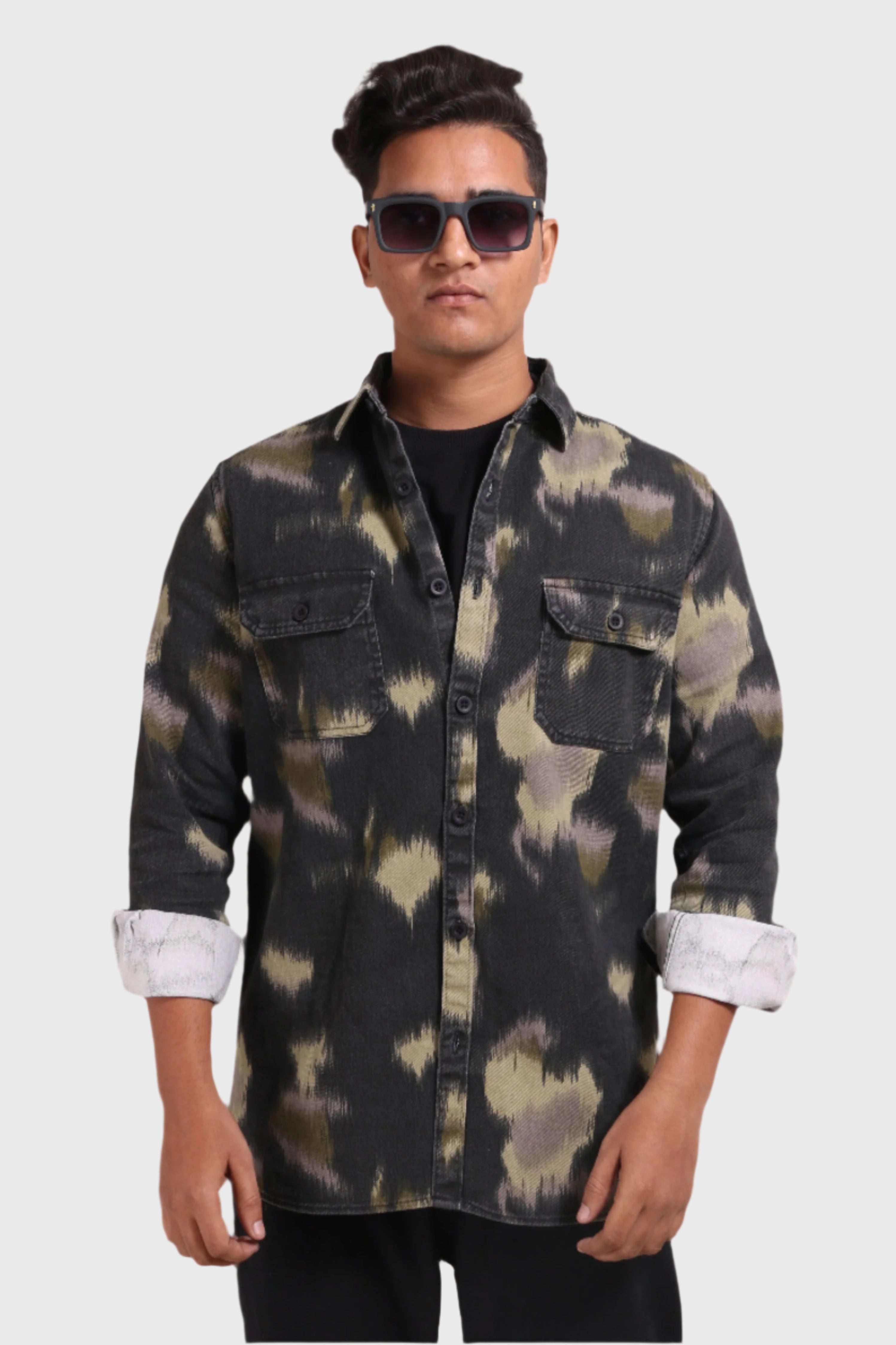 Xkind Light Green Printed Denim Shacket - Distacart